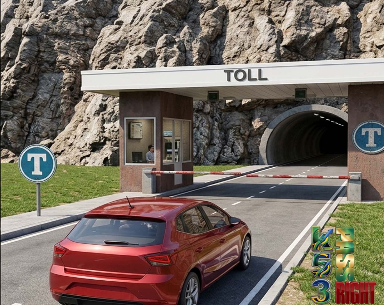 Pay Toll sign example on the road